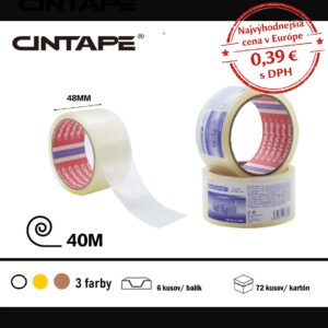 Lepiaca páska CINTAPE® – 48 mm x 40 m x 44 mic, transparentná, 6 ks v balení DOPREDAJ