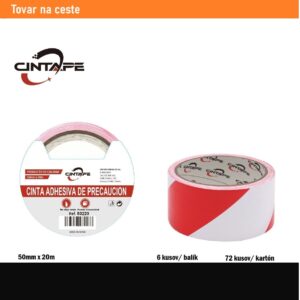 Reflexná výstražná páska šrafovaná CINTAPE® – 50mm x 20m, červeno - biela, 6 ks v balení