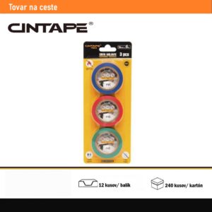 Elektroizolačná PVC páska CINTAPE® – 18mm x 6m, modrá, červená, zelená ,multibalenie 3ks (12 ks)