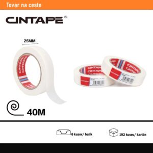 Krepová maliarska páska CINTAPE®  – 25mm x 40m, biela, 6 ks v balení