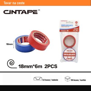 Elektroizolačná PVC páska CINTAPE® – 18mm x 6m, modrá, červená, multibalenie 2ks (12 ks)