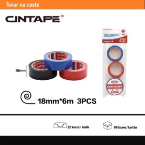 Elektroizolačná PVC páska CINTAPE® – 18mm x 6m, modrá, čierna, červená, multibalenie 3ks (6 ks)