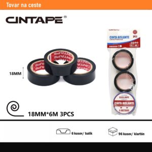 Elektroizolačná PVC páska CINTAPE® – 18mm x 6m, čierna, multibalenie 3ks (6 ks)