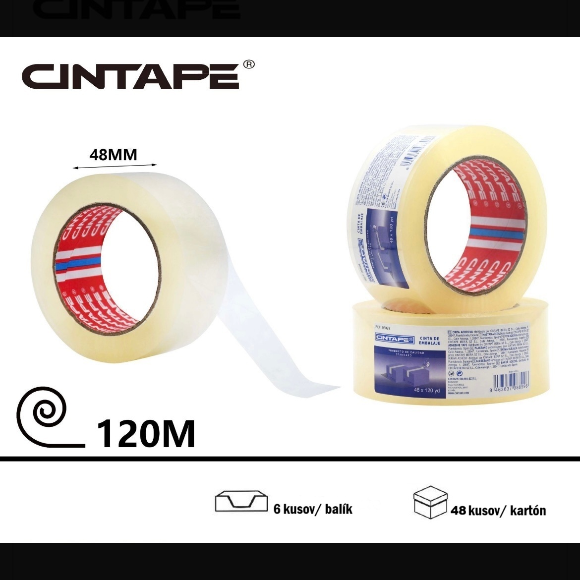 Lepiaca páska CINTAPE® – 48 mm x 120m x 44 mic, transparentná, 6 ks v balení